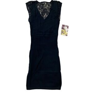Love By Design Black Sleeveless Lace V Neck Sweater Dress XS